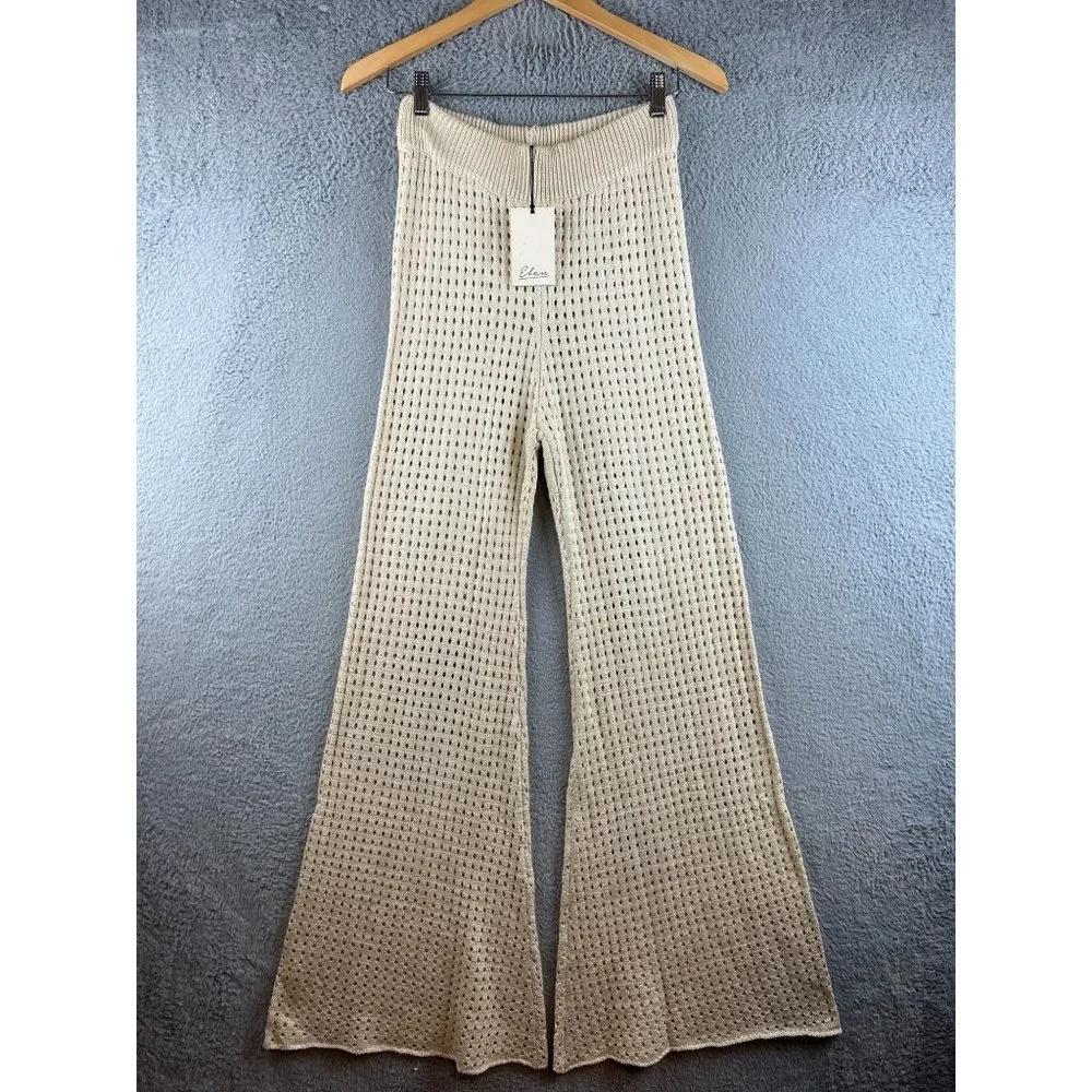 New Elan Natural Crochet Cardigan sweater / crochet pant set size M - Picture 5 of 16